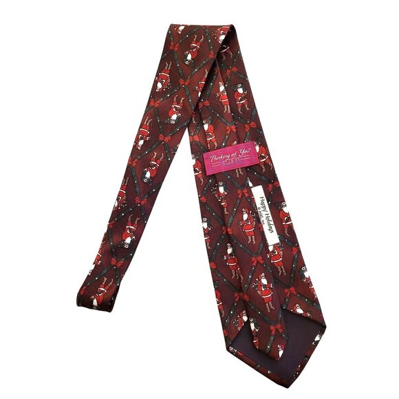 Santa Claus Father Christmas Tie 58" Burgundy Red "Thinking of You Ties" USA - Picture 3 of 6